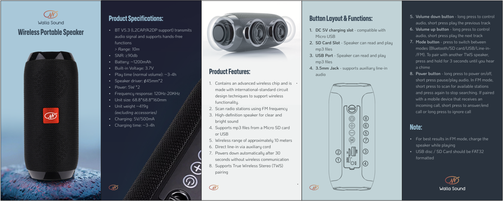 Product Manual - Walla Sound Bluetooth Speaker